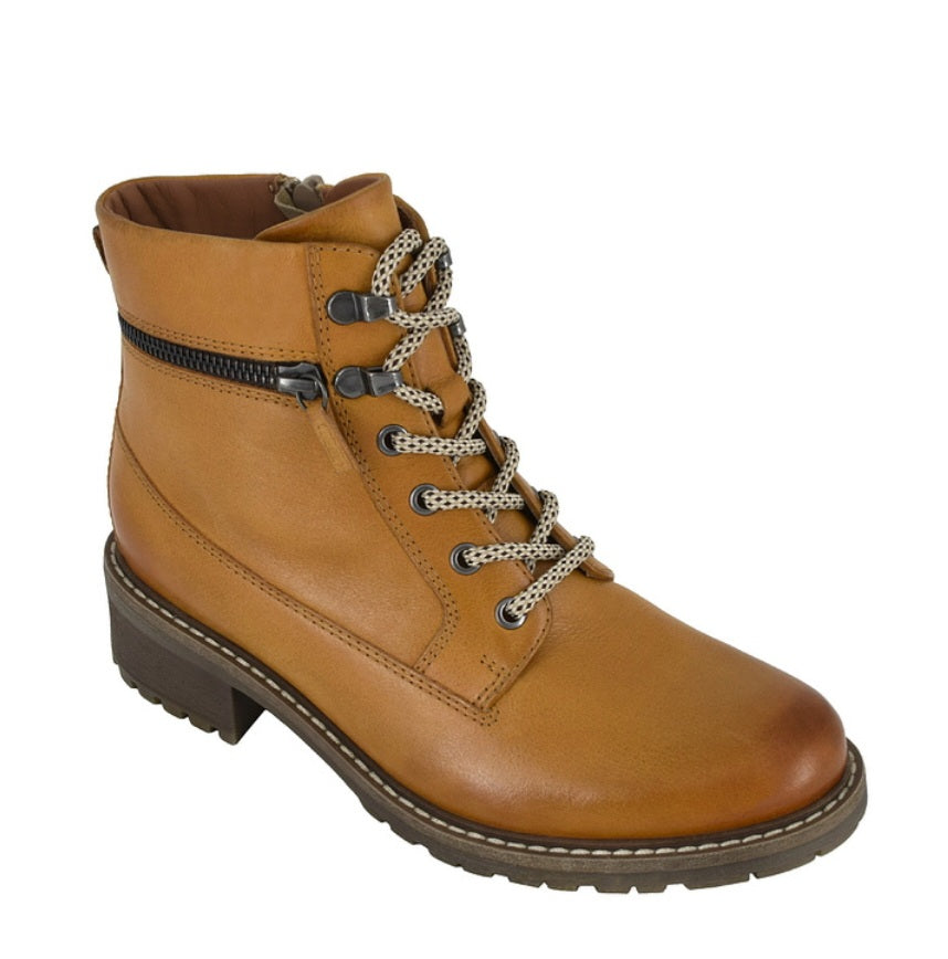 Botte lacée en cuir pour femme - Moutarde