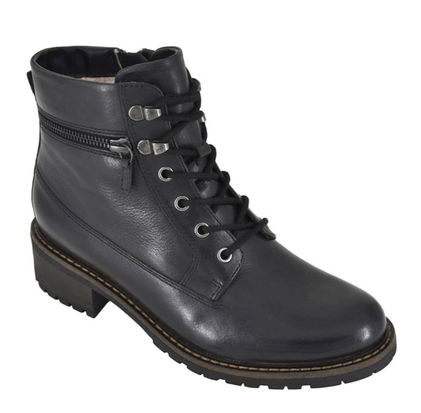 Botte lacée en cuir pour femme - Noir
