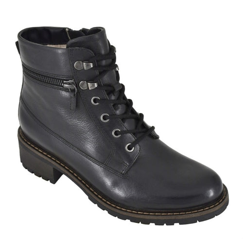 Botte lacée en cuir pour femme - Noir