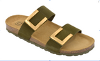 Arabella par Biotime – Sandale en cuir kaki avec boucles dorées